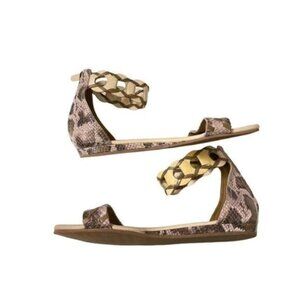 Cole Haan Gray Beige Python Ankle Strap Leather Flat Sandals 9 B